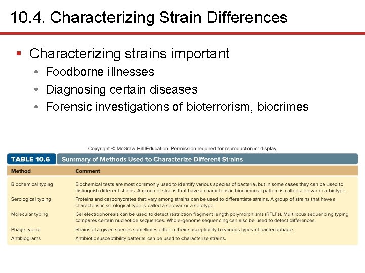10. 4. Characterizing Strain Differences § Characterizing strains important • Foodborne illnesses • Diagnosing