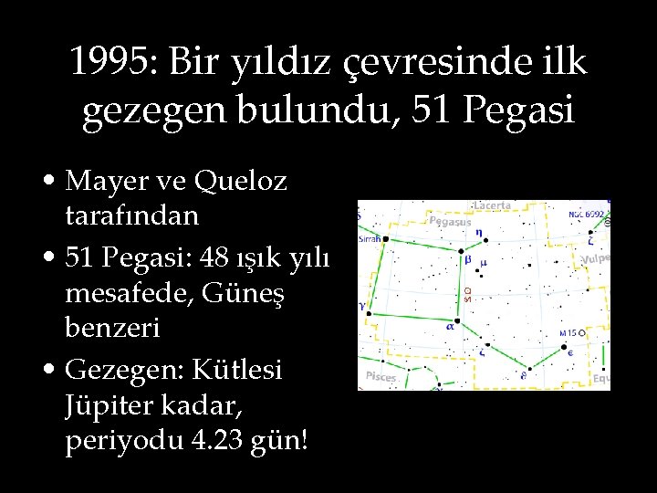 1995: Bir yıldız çevresinde ilk gezegen bulundu, 51 Pegasi • Mayer ve Queloz tarafından