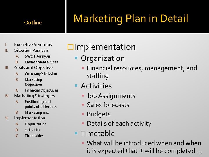 Outline I. II. Executive Summary Situation Analysis A. B. III. Goals and Objective A. Outline I. II. Executive Summary Situation Analysis A. B. III. Goals and Objective A.