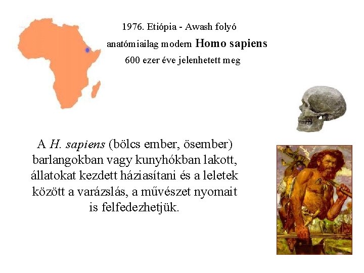 1976. Etiópia - Awash folyó anatómiailag modern Homo sapiens 600 ezer éve jelenhetett meg