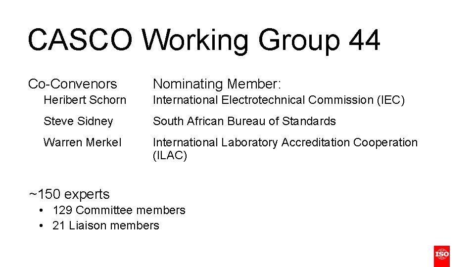 CASCO Working Group 44 Co-Convenors Nominating Member: Heribert Schorn International Electrotechnical Commission (IEC) Steve