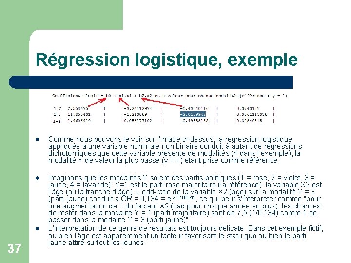 Régression logistique, exemple l Comme nous pouvons le voir sur l’image ci-dessus, la régression