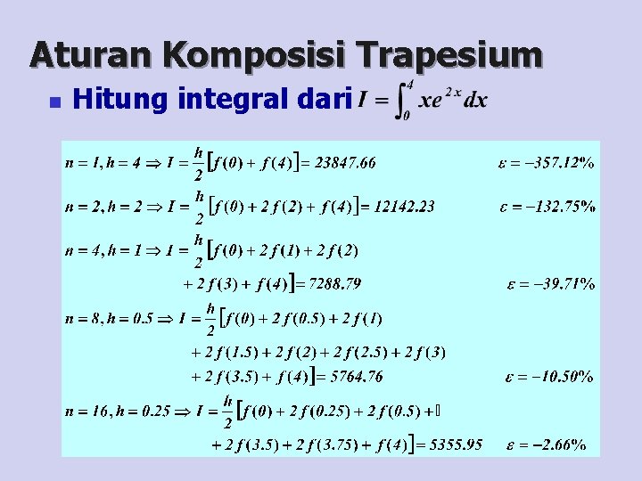 Aturan Komposisi Trapesium n Hitung integral dari 