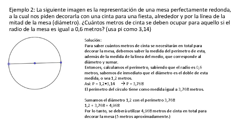 Ejemplo 2: La siguiente imagen es la representación de una mesa perfectamente redonda, a