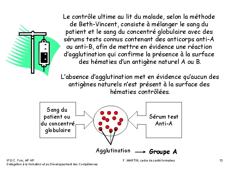 Le contrôle ultime au lit du malade, selon la méthode de Beth-Vincent, consiste à Le contrôle ultime au lit du malade, selon la méthode de Beth-Vincent, consiste à