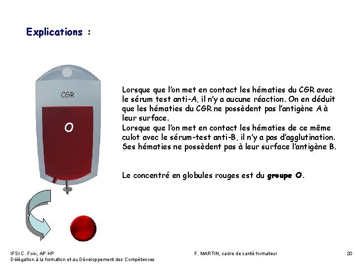 Explications : CGR O Lorsque l’on met en contact les hématies du CGR avec Explications : CGR O Lorsque l’on met en contact les hématies du CGR avec