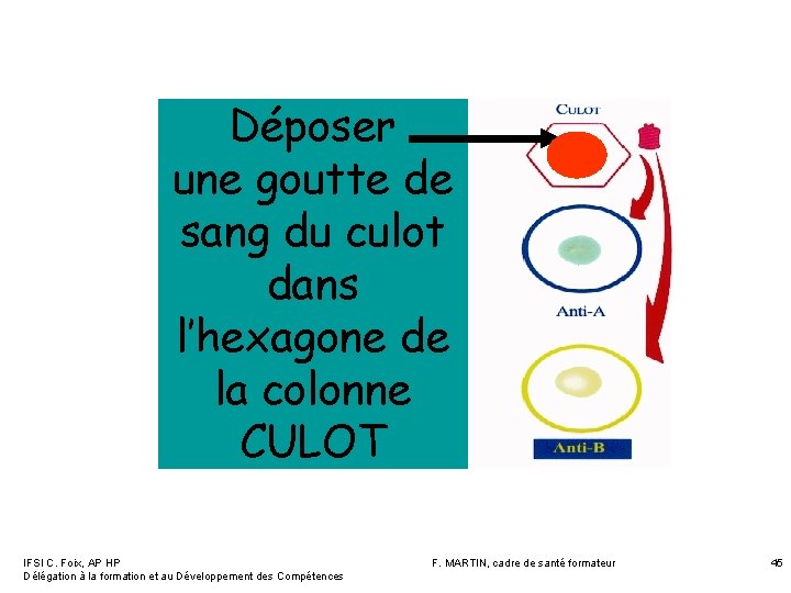 Déposer une goutte de sang du culot dans l’hexagone de la colonne CULOT IFSI Déposer une goutte de sang du culot dans l’hexagone de la colonne CULOT IFSI