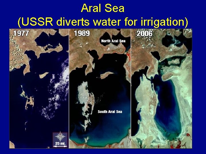 Aral Sea (USSR diverts water for irrigation) 