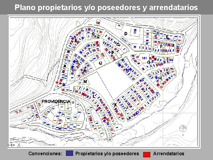 Plano propietarios y/o poseedores y arrendatarios Convenciones: Propietarios y/o poseedores Arrendatarios 
