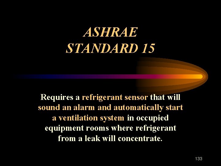 ASHRAE STANDARD 15 Requires a refrigerant sensor that will sound an alarm and automatically