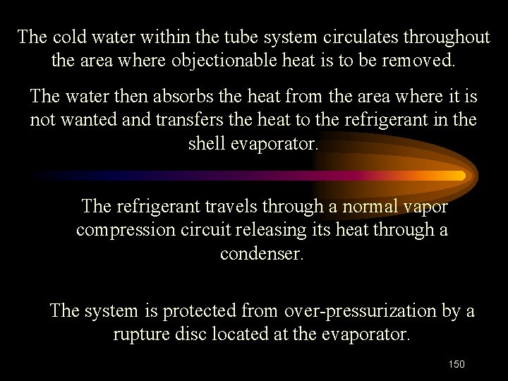 The cold water within the tube system circulates throughout the area where objectionable heat