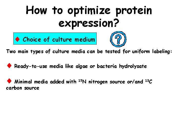 How to optimize protein expression? Choice of culture medium Two main types of culture