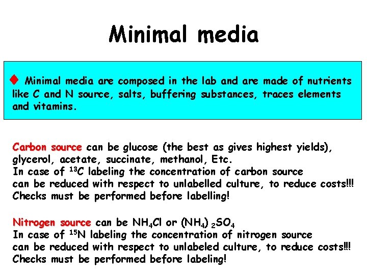 Minimal media are composed in the lab and are made of nutrients like C