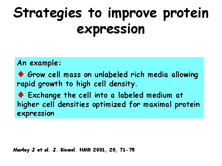 Strategies to improve protein expression An example: Grow cell mass on unlabeled rich media