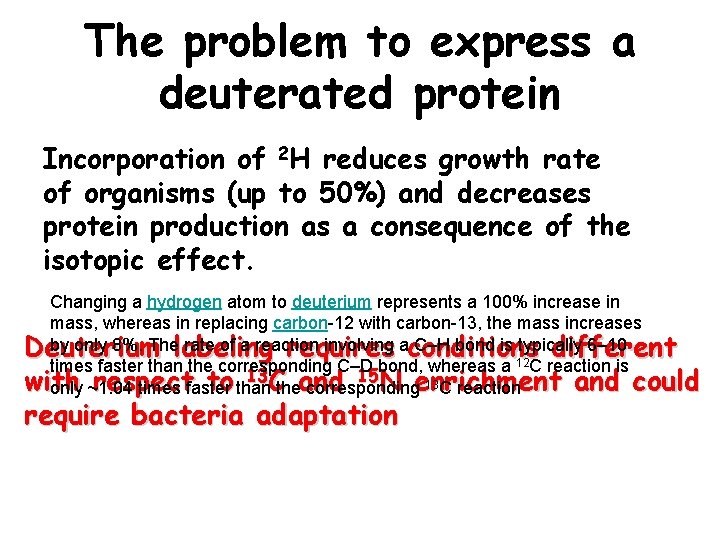 The problem to express a deuterated protein Incorporation of 2 H reduces growth rate