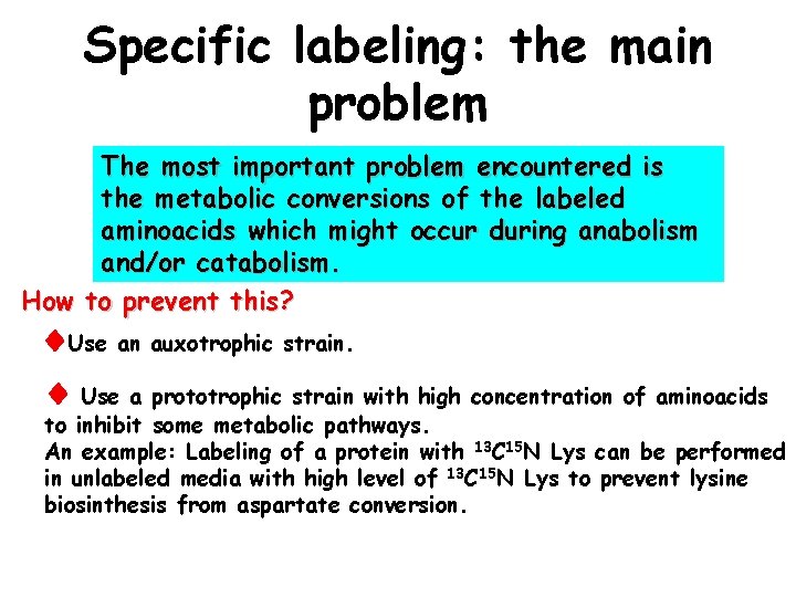 Specific labeling: the main problem The most important problem encountered is the metabolic conversions