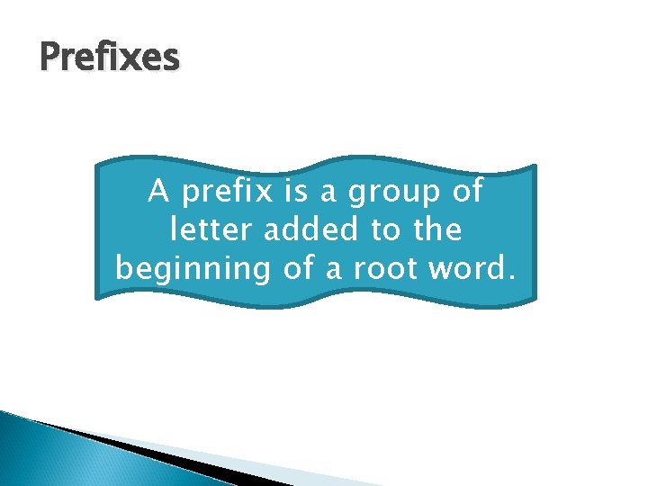 Prefixes A prefix is a group of letter added to the beginning of a