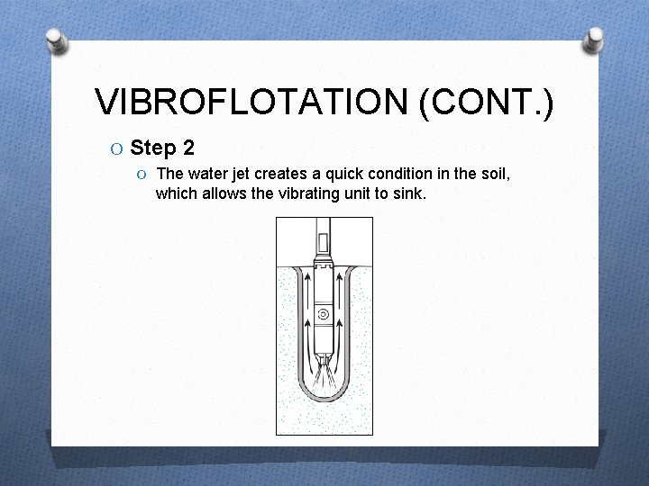 VIBROFLOTATION (CONT. ) O Step 2 O The water jet creates a quick condition