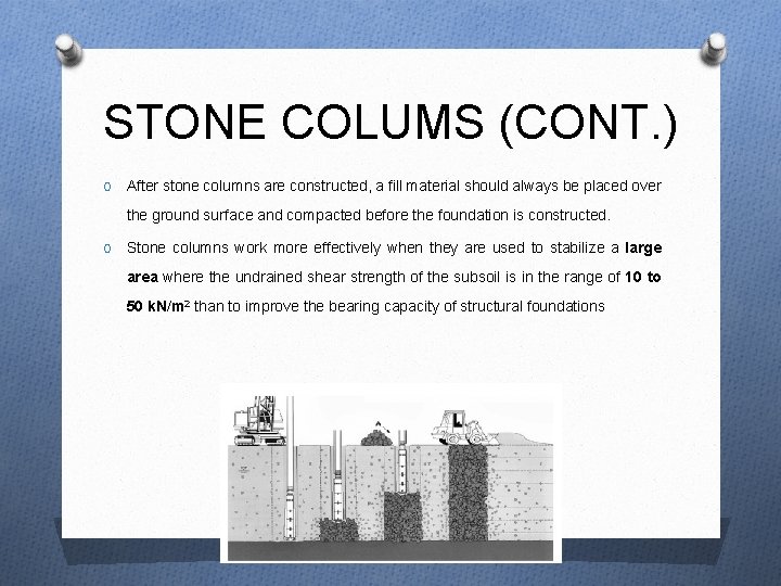 STONE COLUMS (CONT. ) O After stone columns are constructed, a fill material should