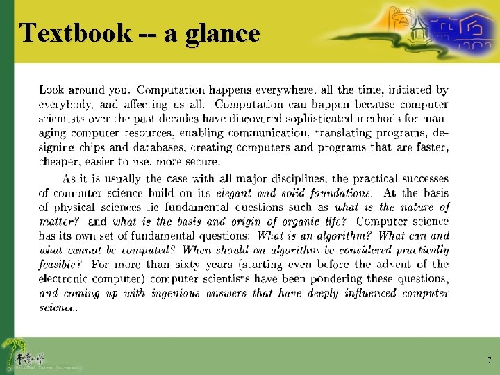 Textbook -- a glance 7 