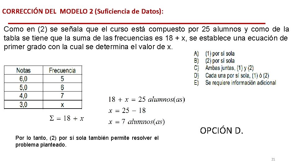 CORRECCIÓN DEL MODELO 2 (Suficiencia de Datos): Como en (2) se señala que el CORRECCIÓN DEL MODELO 2 (Suficiencia de Datos): Como en (2) se señala que el