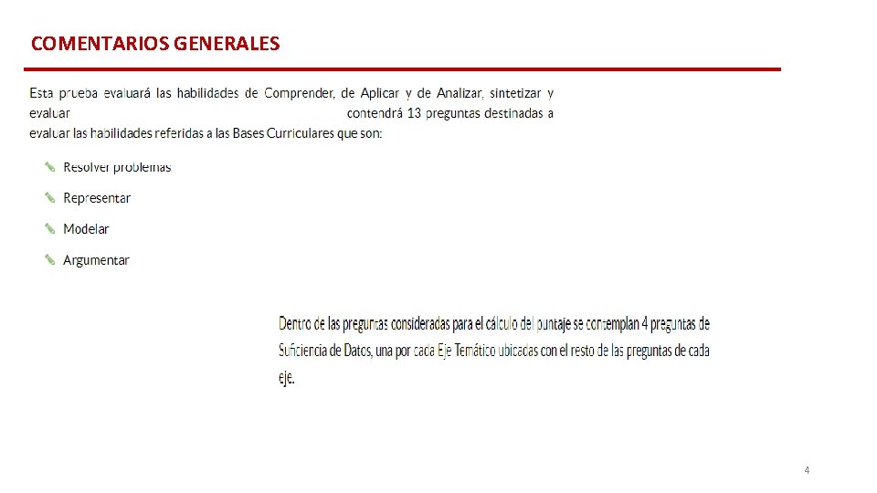COMENTARIOS GENERALES 4 COMENTARIOS GENERALES 4