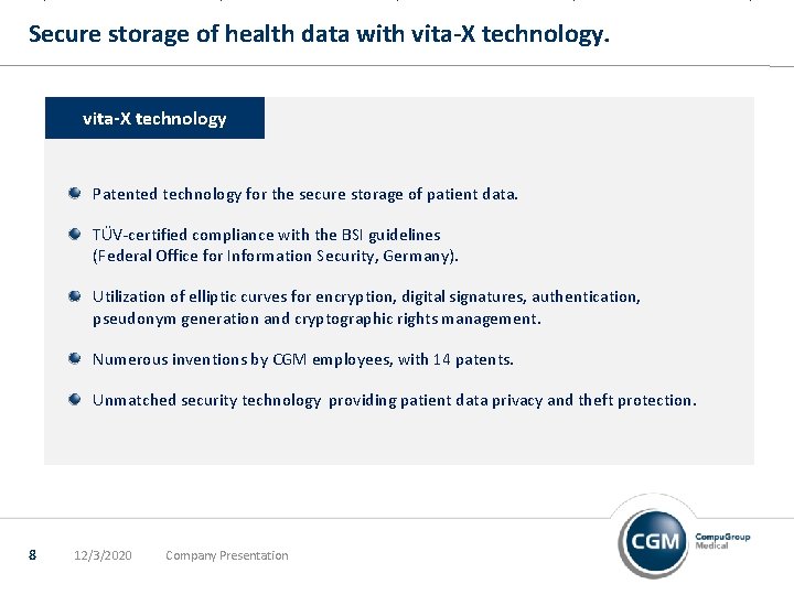 Secure storage of health data with vita-X technology Patented technology for the secure storage