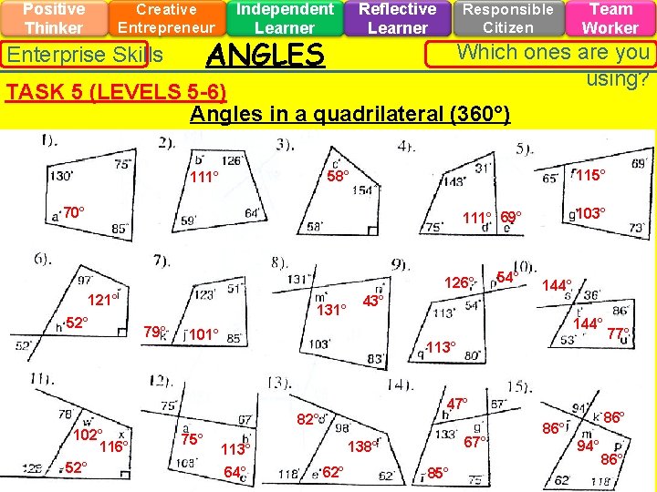Positive Thinker Creative Entrepreneur Independent Learner Reflective Learner ANGLES Enterprise Skills Responsible Citizen Team