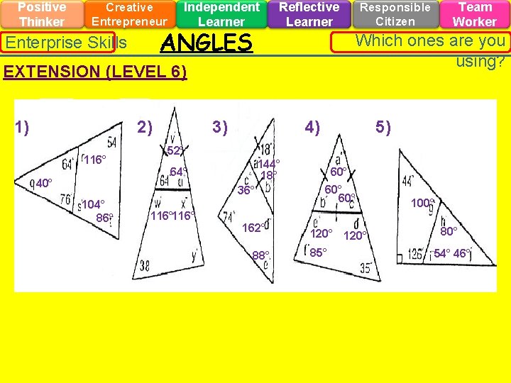 Positive Thinker Creative Entrepreneur Independent Learner ANGLES Enterprise Skills Reflective Learner Which ones are