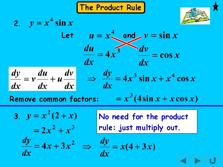 The Product Rule 2. Let and Remove common factors: 3. No need for the
