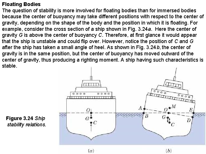 Floating Bodies The question of stability is more involved for floating bodies than for