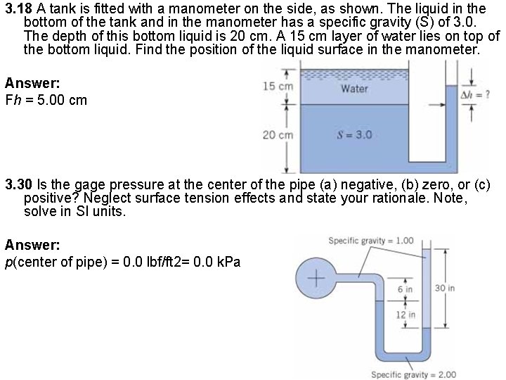 3. 18 A tank is fitted with a manometer on the side, as shown.