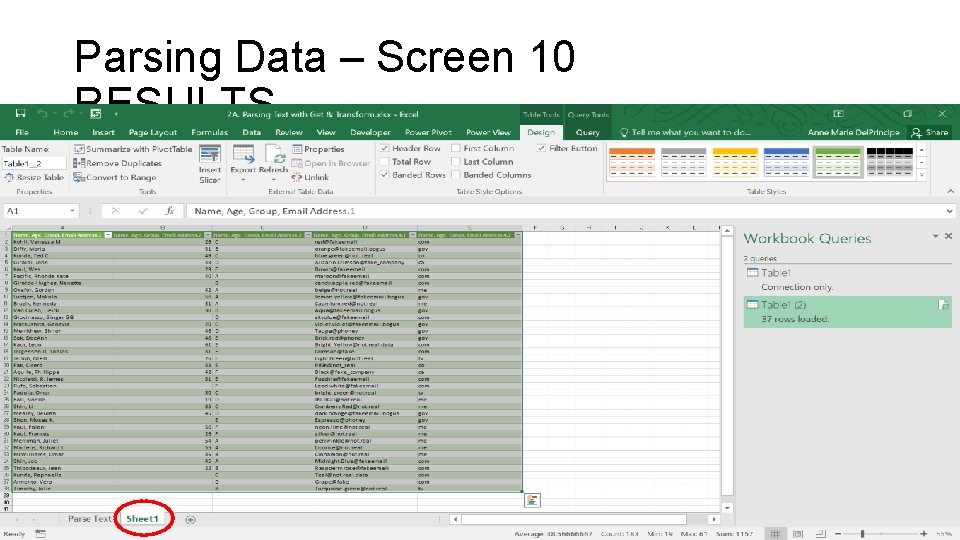 Parsing Data – Screen 10 RESULTS 