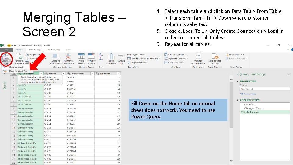 Merging Tables – Screen 2 4. Select each table and click on Data Tab