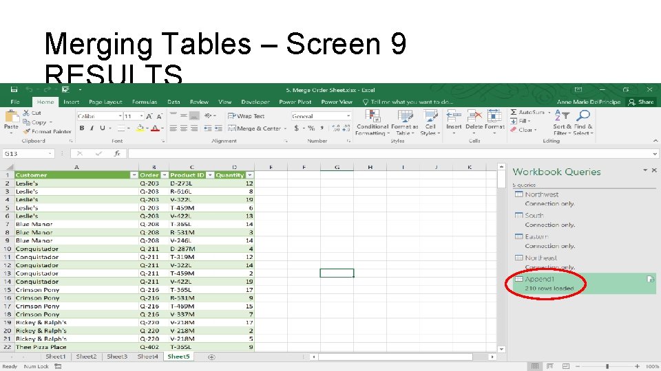 Merging Tables – Screen 9 RESULTS 