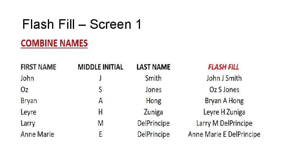 Flash Fill – Screen 1 