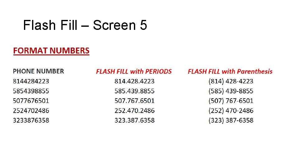 Flash Fill – Screen 5 