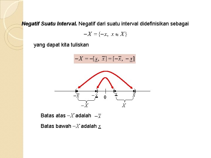 Negatif Suatu Interval. Negatif dari suatu interval didefinisikan sebagai yang dapat kita tuliskan (