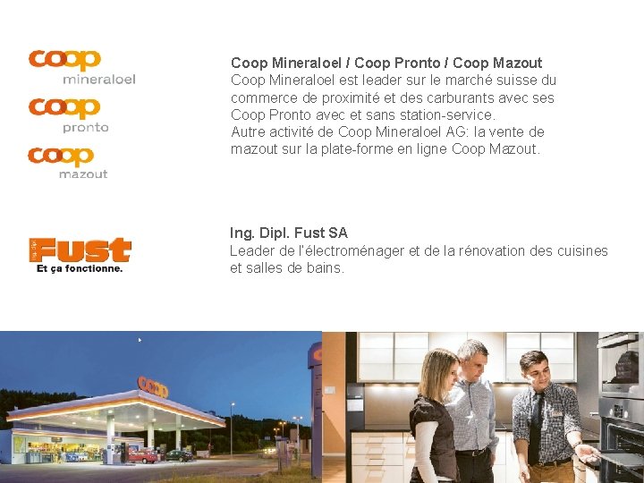 Coop Mineraloel / Coop Pronto / Coop Mazout Coop Mineraloel est leader sur le