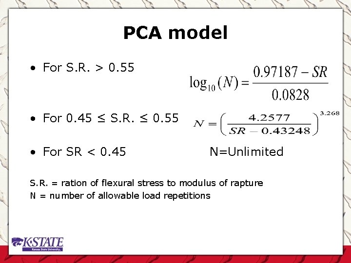 PCA model • For S. R. > 0. 55 • For 0. 45 ≤