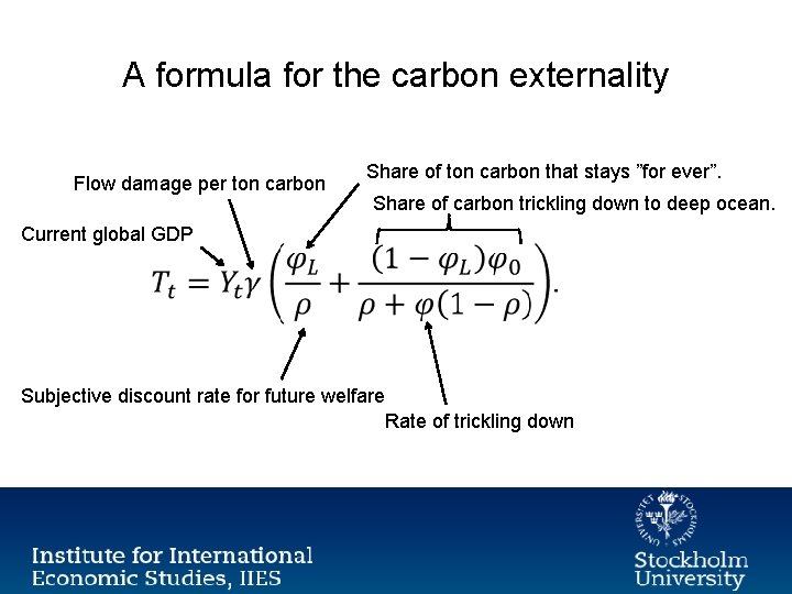 A formula for the carbon externality Flow damage per ton carbon Share of ton