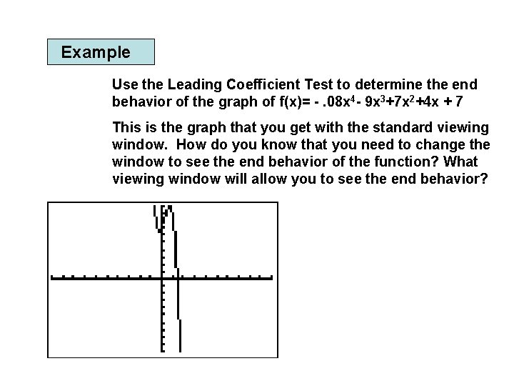 Example Use the Leading Coefficient Test to determine the end behavior of the graph