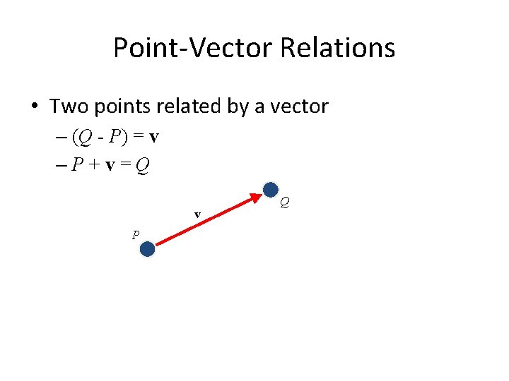 Point-Vector Relations • Two points related by a vector – (Q - P) =