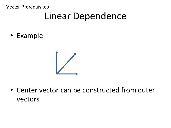 Vector Prerequisites Linear Dependence • Example • Center vector can be constructed from outer