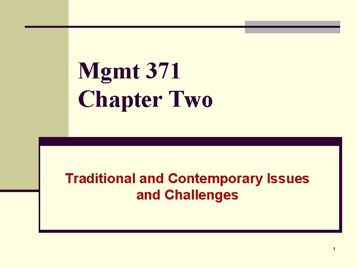 Mgmt 371 Chapter Two Traditional and Contemporary Issues and Challenges 1 