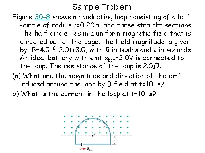 Sample Problem Figure 30 -8 shows a conducting loop consisting of a half -circle