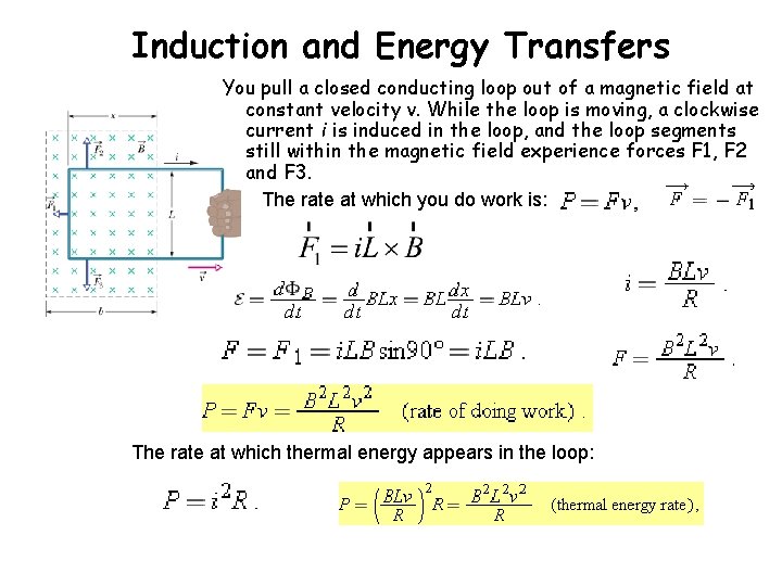 Induction and Energy Transfers You pull a closed conducting loop out of a magnetic