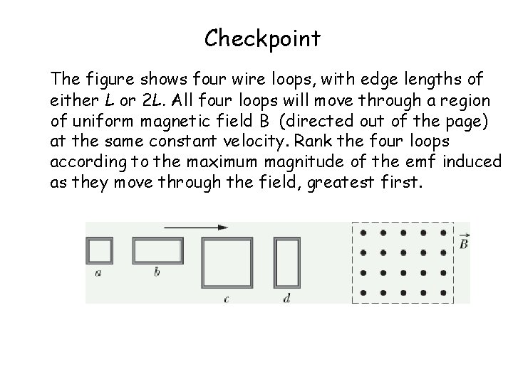 Checkpoint The figure shows four wire loops, with edge lengths of either L or