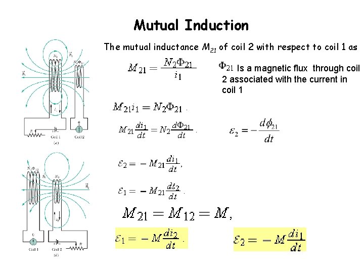 Mutual Induction The mutual inductance M 21 of coil 2 with respect to coil