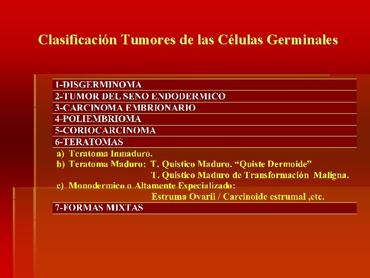 Clasificación Tumores de las Células Germinales 